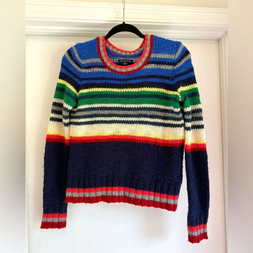 American Eagle Sweater Womens SZ Small Multicolor Striped Wool Blend Scoop Neck